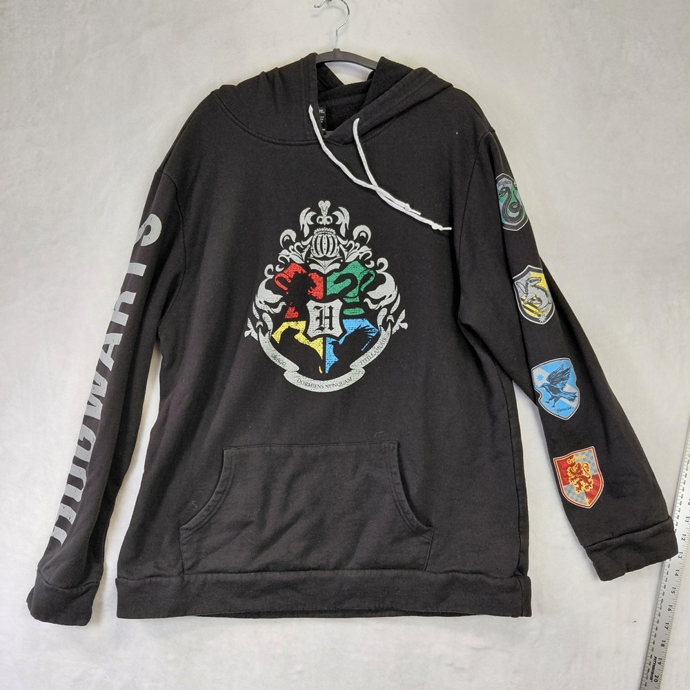 Harry Potter Hogwarts Crest Black Hoodie XXL Men Pullover Graphic House Patches